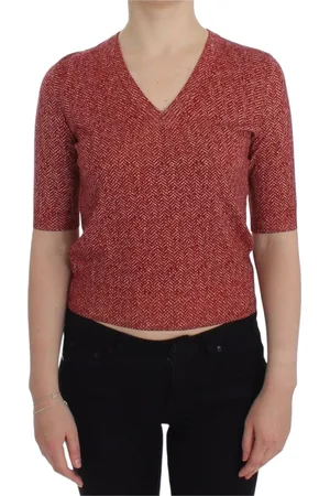 Dolce & Gabbana Strik, Dame, Rød, 2XS, Tweed, Rød Tweed V-hals Pullover