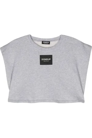 Dondup Top, Dame, Grå, S, Bomuld, Logo Patch Cropped Top