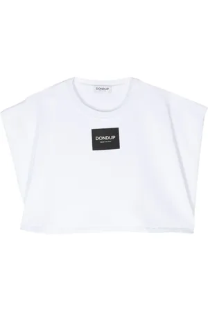 Dondup Top, Dame, Hvid, XS, Bomuld, Logo Patch Cropped Top