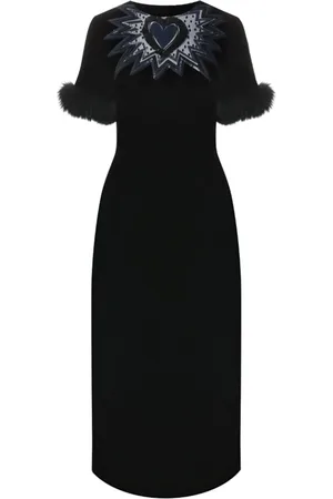 Fendi Kjole, Dame, Sort, XS, Velvet Midi Kjole med Pelskant