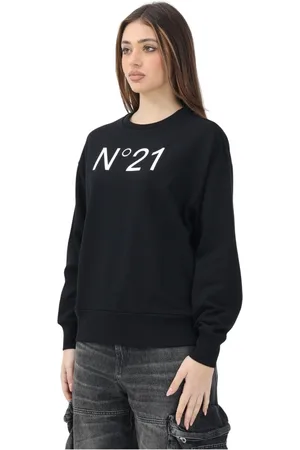 Nº21 Sweathshirts & Hoodies, Dame, Sort, L, Bomuld, Sort Crewneck Sweater Elegant Moderne Stil