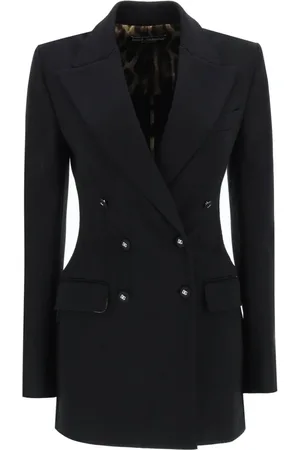 Dolce & Gabbana Jakke, Dame, Sort, XS, Uld, Dobbeltbrystet blazerjakke med peak revers