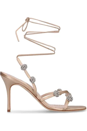 Manolo Blahnik Sko, Dame, , 38 1/2 EU, Læder, Krystalpyntede sandaler med ankelrem