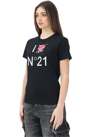 Nº21 Top, Dame, Sort, XS, Bomuld, Sort Grafisk Kærlighed T-shirt