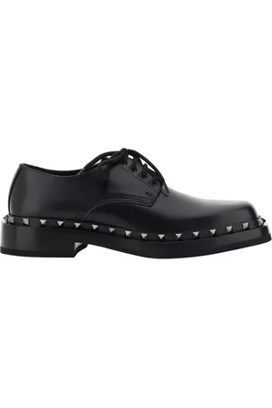 VALENTINO GARAVANI Sko, Herre, Sort, 41 EU, Læder, Studded Læder Derby Sko