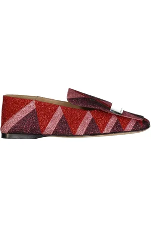 Sergio Rossi Sko, Dame, Rød, 34 EU, Læder, Glitter Loafers med Metal Logo