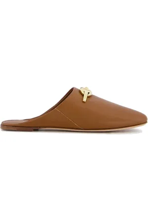 VALENTINO GARAVANI Sko, Dame, Brun, 36 EU, Uld, Guld-tone Logo Læder Mules Kvinder