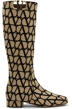 VALENTINO GARAVANI Sko, Dame, , 37 1/2 EU, Læder, Canvas Logo Støvler med Side Vlogo