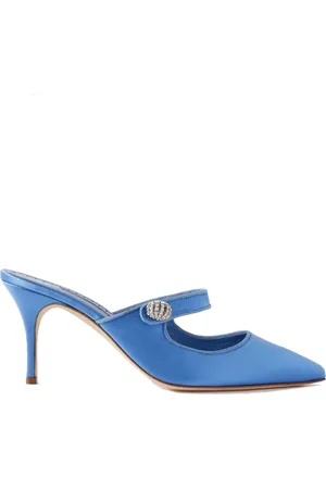 Manolo Blahnik Sko, Dame, Blå, 36 1/2 EU, Uld, Krystal Lukning Juvel Muldyr
