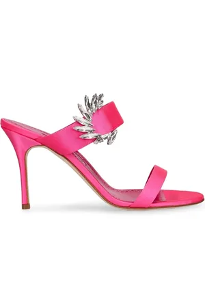 Manolo Blahnik Sko, Dame, Lyserød, 37 EU, Satin, Krystalpyntet Satin Hælsandaler
