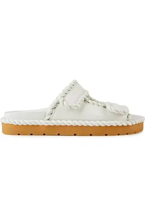 Bottega Veneta Sko, Dame, Hvid, 41 EU, Uld, Flade Muldyr Sandaler med Velcro Stropper