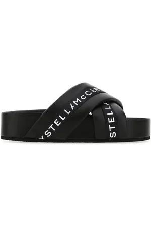 Stella McCartney Sko, Dame, Sort, 36 EU, Logo Tøfler med Kontrastdetalje