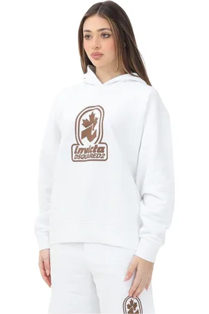 Dsquared2 Sweathshirts & Hoodies, Dame, Hvid, S, Bomuld, Hvid Hættetrøje med Logo Print