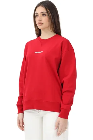 Dsquared2 Sweathshirts & Hoodies, Dame, Rød, XS, Rød Crewneck Sweater med Hvidt Logo