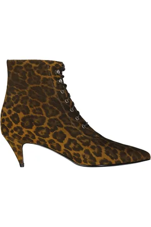 Saint Laurent Sko, Dame, Brun, 35 EU, Leopard-Print Lace-Up Ankelstøvler