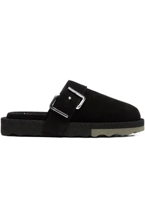 OFF-WHITE Sko, Herre, Sort, 41 EU, Læder, Lædersandaler med Metal Detalje
