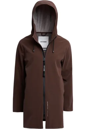 Stutterheim Jakke, Herre, Brun, XS, Uld, Letvægts Lynlås Mat Regnfrakke
