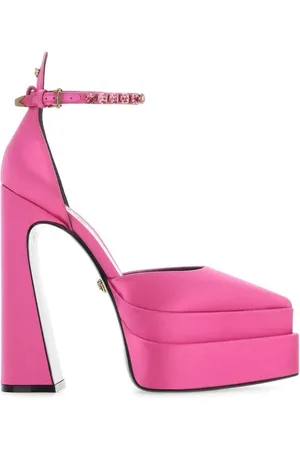VERSACE Sko, Dame, Lyserød, 39 EU, Satin, Krystal Applique Silkesatin Pumps