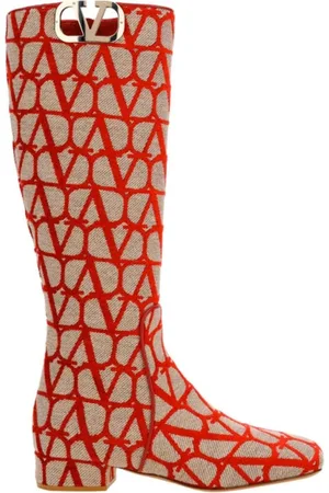 VALENTINO GARAVANI Sko, Dame, Flerfarvet, 37 1/2 EU, Læder, Canvas Logo Støvler med Side Vlogo