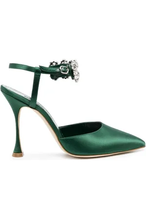 Manolo Blahnik Sko, Dame, Grøn, 36 EU, Læder, Silke Krystal Smykkede Pumps