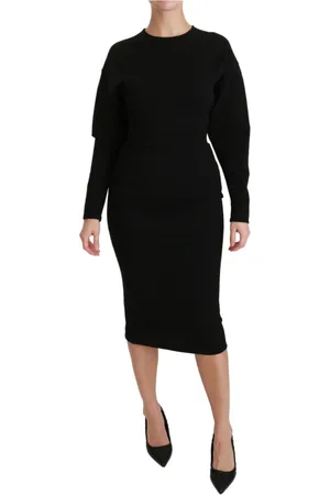 Dolce & Gabbana Kjole, Dame, Sort, XS, Nylon, Elegant Sort Bodycon Sheath Midi Kjole