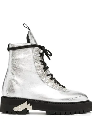 OFF-WHITE Sko, Dame, Grå, 39 EU, Læder, Metallic Læder Ankelstøvler