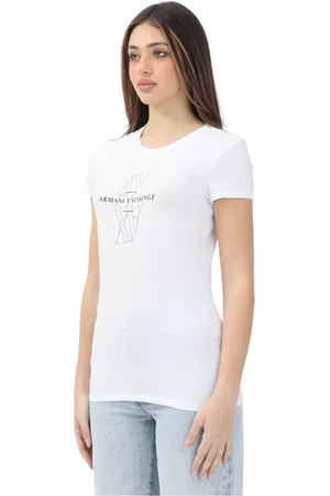Armani Exchange Top, Dame, Hvid, XL, Bomuld, Hvid kortærmet T-shirt til kvinder Moderne design