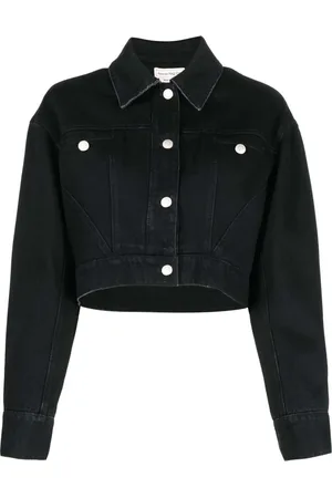 Alexander McQueen Jakke, Dame, Sort, S, Denim, Denim Cropped Jakke Made in Italy