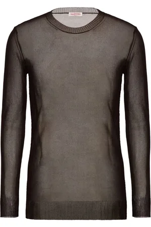 VALENTINO Top, Herre, Brun, XL, Gennemsigtig Crew Neck Sweater