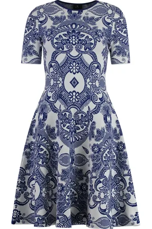 Etro Kjole, Dame, Blå, S, Uld, Flared Jacquard Strik Mini-Kjole