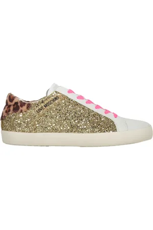 Moschino Sko, Dame, Flerfarvet, 35 EU, Læder, Glitter Low-Top Sneakers med læderindsatser