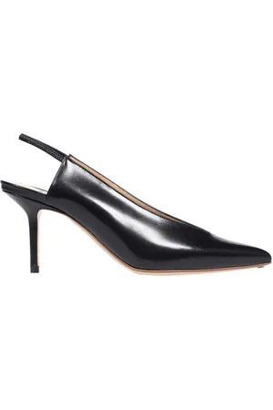 Francesco Russo Sko, Dame, Sort, 37 1/2 EU, Læder, Militærknap Læder Slingback Pumps