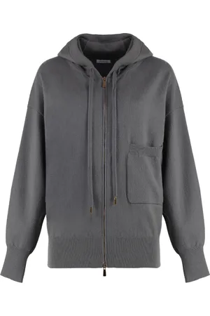 Malo Strik, Dame, Grå, XS, Cashmere, Cashmere Zip Hoodie med Frontlomme
