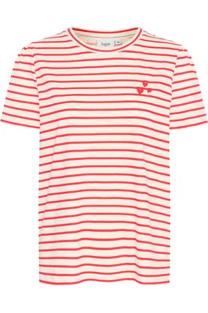 Saint Tropez Top, Dame, Flerfarvet, L, Bomuld, FlameScarlet White Stripe Tee