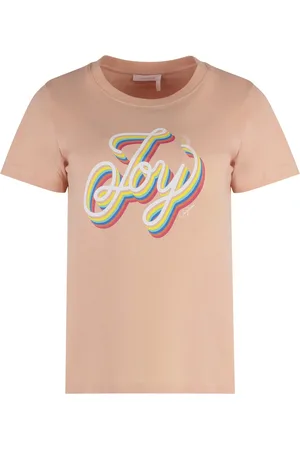 See by Chloé Top, Dame, Lyserød, XS, Bomuld, Bomuld T-shirt med Ribbed Krave