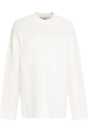 Fendi Strik, Dame, Hvid, 2XS, Uld, Ribstrikket sweater med FF-motiv