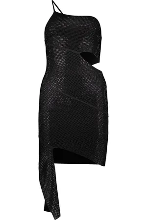 ANDREA ADAMO Kjole, Dame, Sort, M, Polyester, Asymmetrisk Hem Embellished Mini Kjole