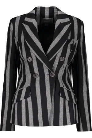 LORENA ANTONIAZZI Jakke, Dame, Sort, S, Uld, Stribet uld blazer med reverskrave