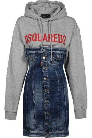 Dsquared2 Kjole, Dame, Blå, 2XS, Denim, Denim Mini Kjole med Logo Print