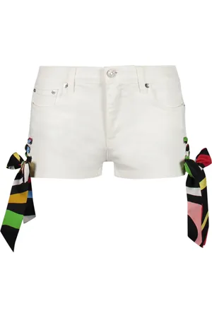 Emilio Pucci Shorts, Dame, Hvid, S, Denim, Denim Shorts med Dekorative Buer
