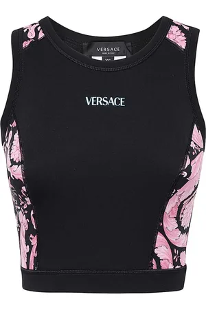 VERSACE Top, Dame, Sort, XS, Uld, Stilfuld Crop Top med Logo Print