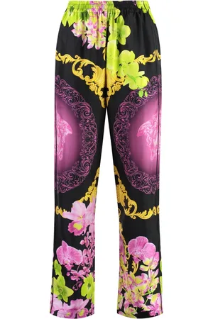 VERSACE Bukser, Dame, Flerfarvet, M, Blomstret silke pyjamasbukser
