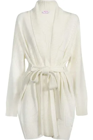 Emilio Pucci Strik, Dame, Hvid, M, Cashmere, Luksus Cashmere Cardigan med Taljebælte