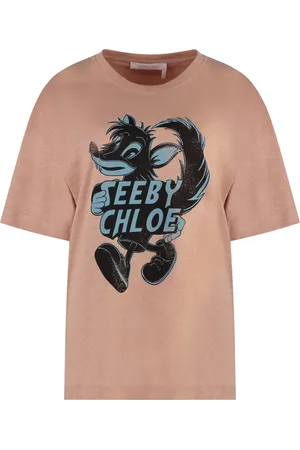 See by Chloé Top, Dame, Lyserød, XS, Bomuld, Bomuld T-shirt med Ribbed Krave