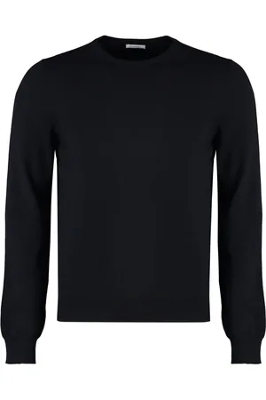 Malo Strik, Herre, Sort, M, Cashmere, Cashmere blend pullover med ribstrikket kant