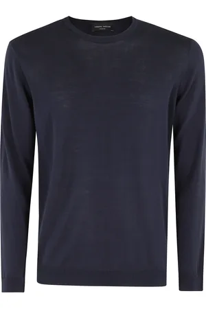 Roberto Collina Strik, Herre, Blå, 3XL, Uld, Stilfuld Hals Sweater