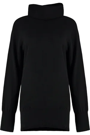 Malo Strik, Dame, Sort, L, Cashmere, Kashmir Turtleneck Sweater med Ribbed Detaljer