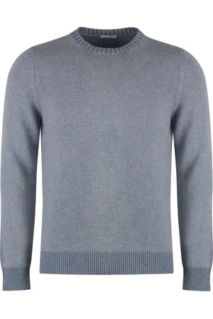 Malo Strik, Herre, Blå, 4XL, Cashmere, Luksus Cashmere Sweater med Ribbede Kanter