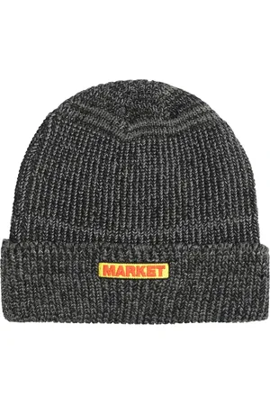 MARKET Tilbehør, Herre, Sort, ONE SIZE, Uld, Broderet Logo Ribstrikket Beanie