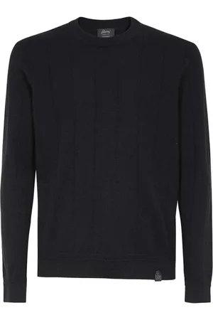 BRIONI Strik, Herre, Sort, XL, Læder, Kashmir Sweater med Læderindsatser
